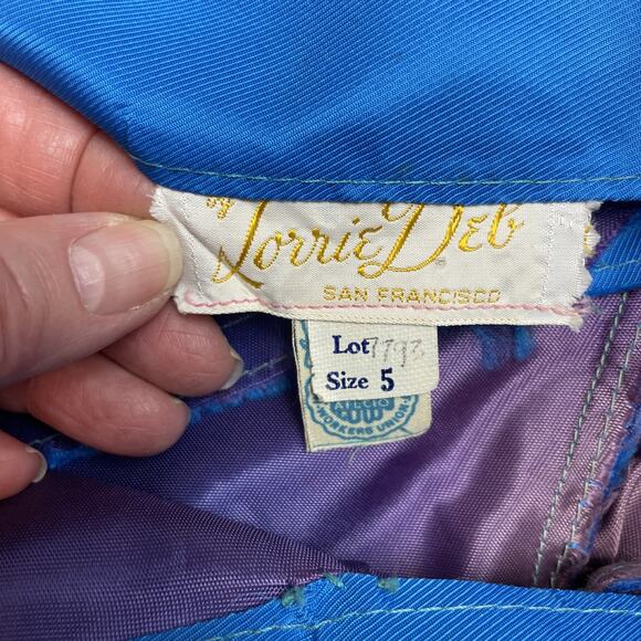 Vtg 50s Lorrie Deb San Francisco Dress Womens 5 Turquoise Cocktail Overskirt 60s - Picture 4 of 16